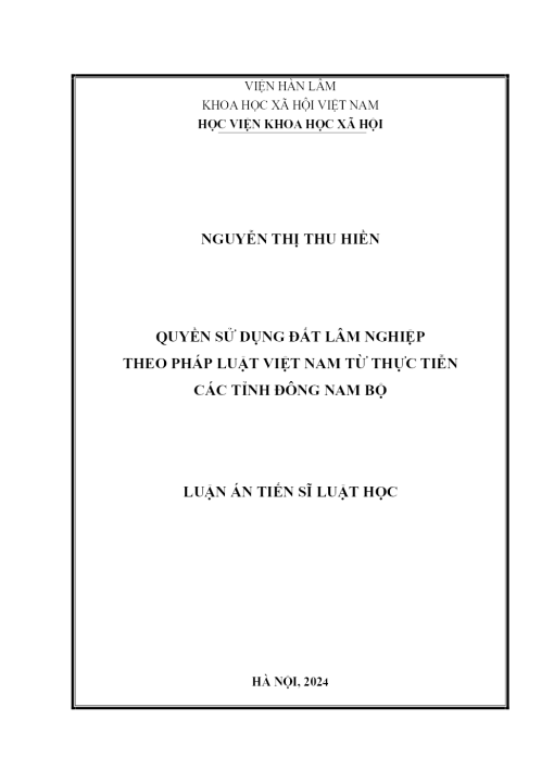 Quyền Sử Dụng Đất Lâm Nghiệp Theo Pháp Luật Việt Nam Từ Thực Tiễn Các Tỉnh Đông Nam Bộ