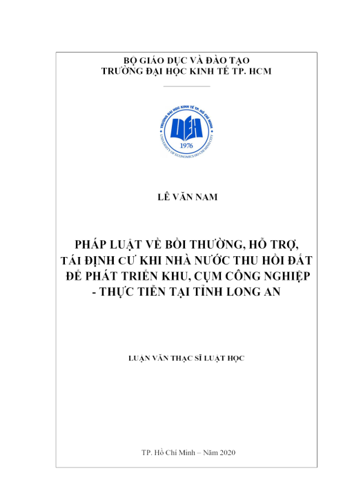 Pháp Luật Về Bồi Thường, Hỗ Trợ, Tái Định Cư Khi Nhà Nước Thu Hồi Đất Để Phát Triển Khu, Cụm Công Nghiệp - Thực Tiễn Tại Tỉnh Long An