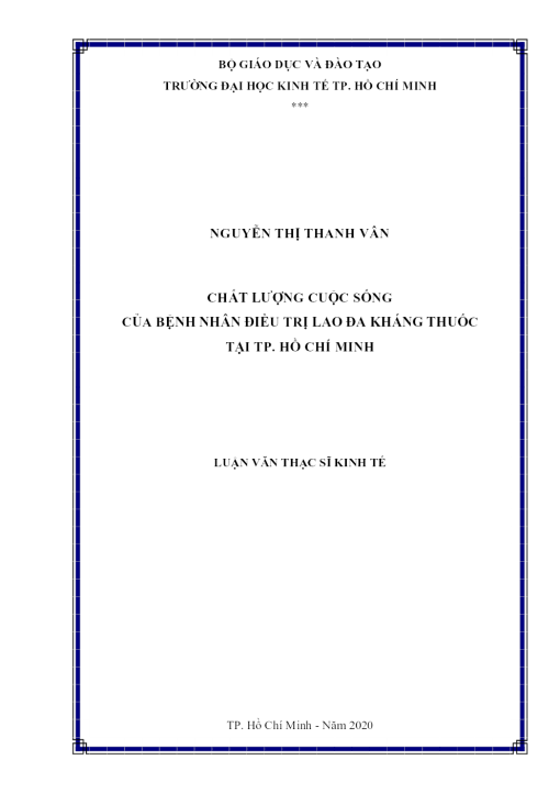 Chất Lượng Cuộc Sống Của Bệnh Nhân Điều Trị Lao Đa Kháng Thuốc Tại Tp. Hồ Chí Minh