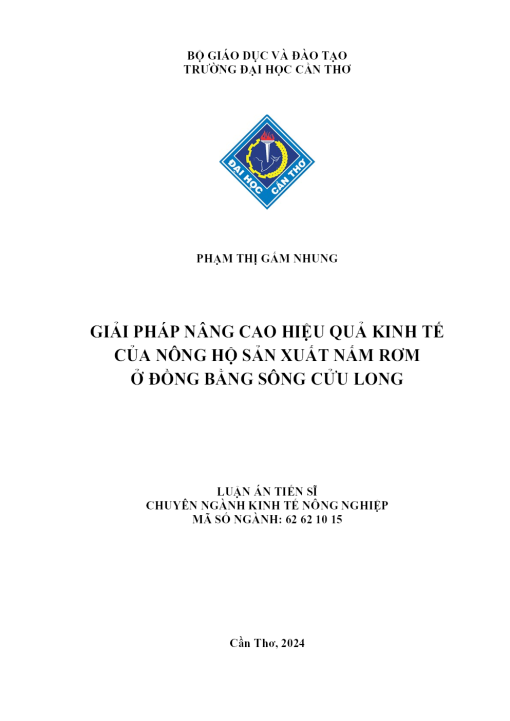 Giải Pháp Nâng Cao Hiệu Quả Kinh Tế Của Nông Hộ Sản Xuất Nấm Rơm Ở Đồng Bằng Sông Cửu Long