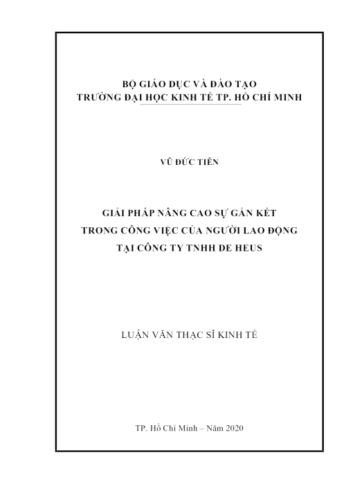 Giải Pháp Nâng Cao Sự Gắn Kết Trong Công Việc Của Người Lao Động Tại Công Ty Tnhh De Heus