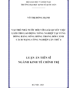 Vai Trò Nhà Nước đối Với Giải Quyết Việc Làm Cho Lao động Nông Nghiệp Tại Vùng Đồng Bằng Sông Hồng Trong Bối Cảnh Cách Mạng Công Nghiệp Lần Thứ 4