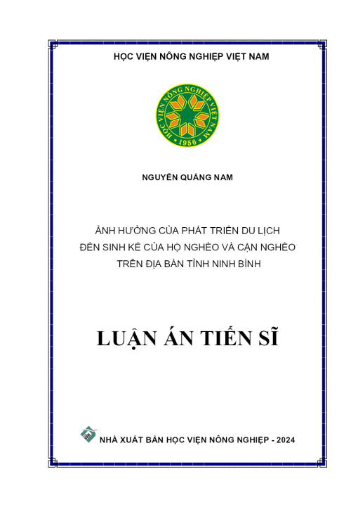 Ảnh Hưởng Của Phát Triển Du Lịch Đến Sinh Kế Của Hộ Nghèo Và Cận Nghèo Trên Địa Bàn Tỉnh Ninh Bình