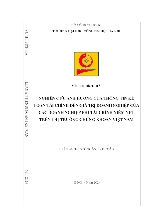 Nghiên Cứu Ảnh Hƣởng Của Thông Tin Kế Toán Tài Chính Đến Giá Trị Doanh Nghiệp Của Các Doanh Nghiệp Phi Tài Chính Niêm Yết Trên Thị Trƣờng Chứng Khoán Việt Nam