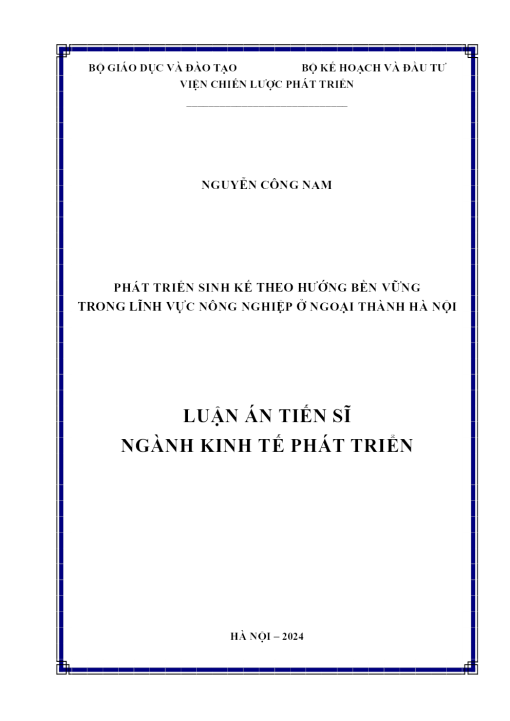 Phát Triển Sinh Kế Theo Hướng Bền Vững Trong Lĩnh Vực Nông Nghiệp Ở Ngoại Thành Hà Nội