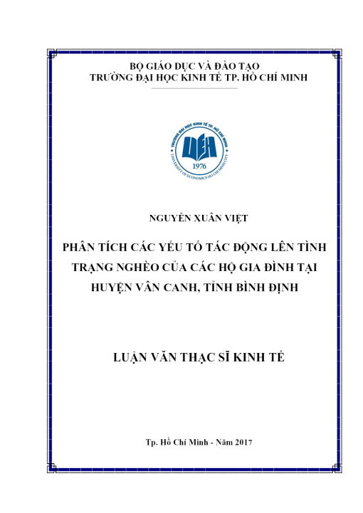 Phân Tích Các Yếu Tố Tác Động Lên Tình Trạng Nghèo Của Các Hộ Gia Đình Tại Huyện Vân Canh, Tỉnh Bình Định