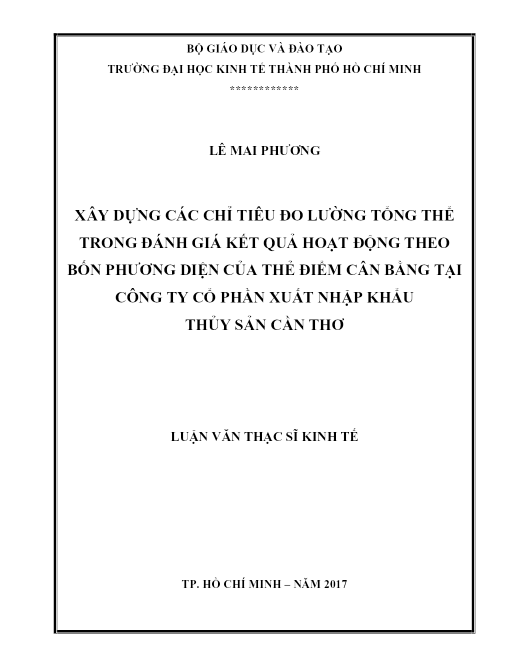 Xây Dựng Các Chỉ Tiêu Đo Lường Tổng Thể Trong Đánh Giá Kết Quả Hoạt Động Theo Bốn Phương Diện Của Thẻ Điểm Cân Bằng Tại Công Ty Cổ Phần Xuất Nhập Khẩu Thủy Sản Cần Thơ