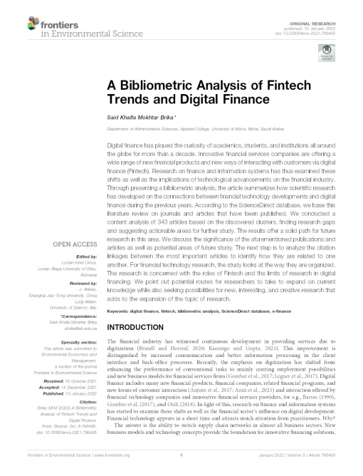 A Bibliometric Analysis Of Fintech Trends And Digital Finance