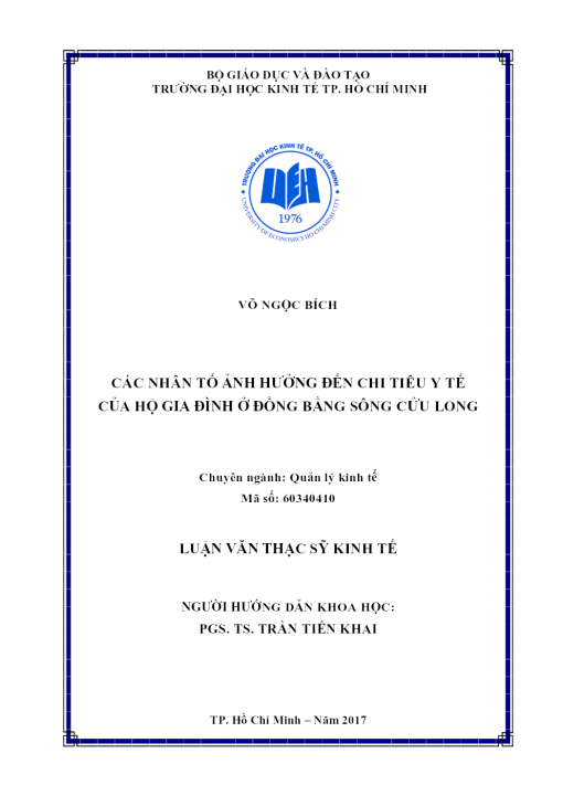 Các Nhân Tố Ảnh Hưởng Đến Chi Tiêu Y Tế Của Hộ Gia Đình Ở Đồng Bằng Sông Cửu Long