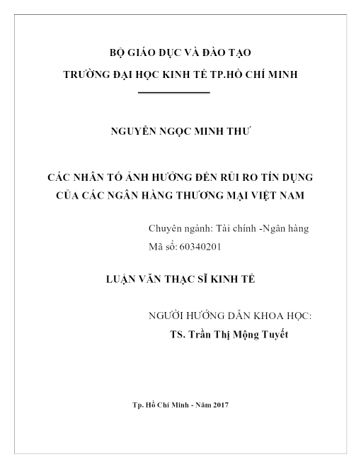 Các Nhân Tố Ảnh Hưởng Đến Rủi Ro Tín Dụng Của Các Ngân Hàng Thương Mại Việt Nam