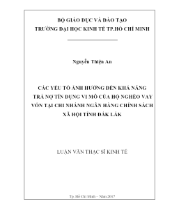 Các Yếu Tố Ảnh Hưởng Đến Khả Năng Trả Nợ Tín Dụng Vi Mô Của Hộ Nghèo Vay Vốn Tại Chi Nhánh Ngân Hàng Chính Sách Xã Hội Tỉnh Đắk Lắk