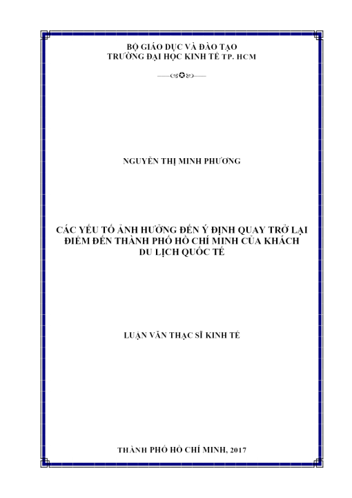 Các Yếu Tố Ảnh Hưởng Đến Ý Định Quay Trở Lại Điểm Đến Thành Phố Hồ Chí Minh Của Khách Du Lịch Quốc Tế