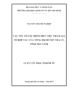 Các Yếu Tố Tác Động Đến Việc Tham Gia Tổ Hợp Tác Của Nông Hộ Huyện Trà Cú, Tỉnh Trà Vinh