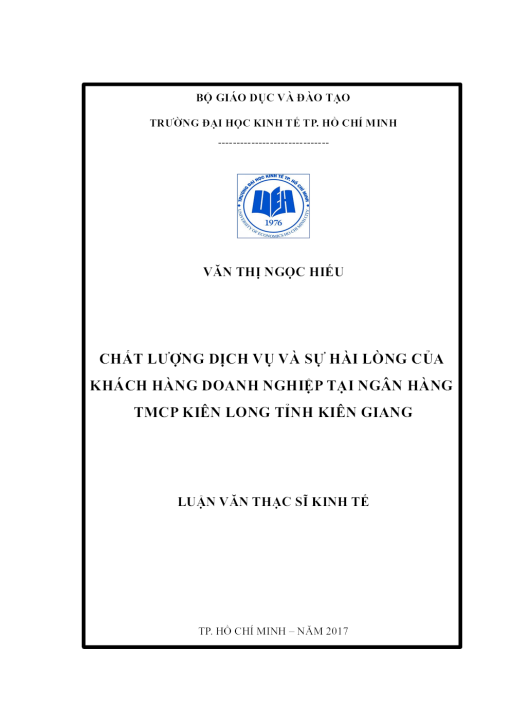 Chất Lượng Dịch Vụ Và Sự Hài Lòng Của Khách Hàng Doanh Nghiệp Tại Ngân Hàng TMCP Kiên Long Tỉnh Kiên Giang