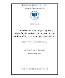 Đánh Giá Chất Lượng Dịch Vụ Đối Với Sản Phẩm Tiền Gửi Tiết Kiệm Khách Hàng Cá Nhân Tại Vietinbank 2