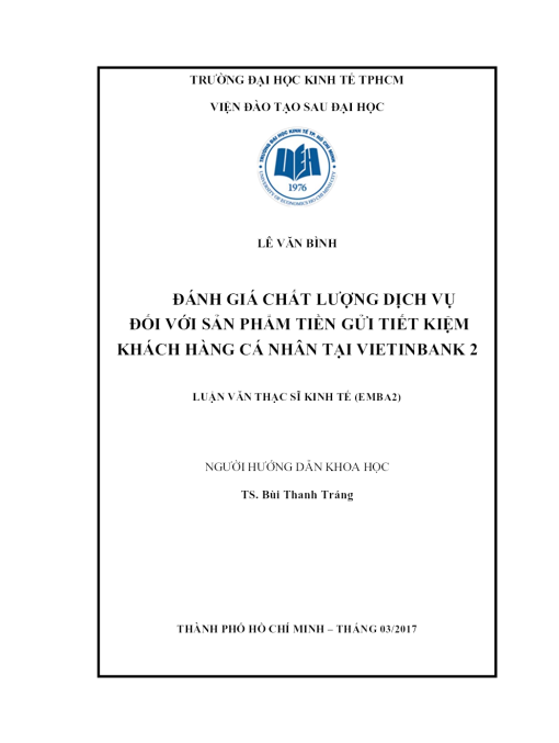 Đánh Giá Chất Lượng Dịch Vụ Đối Với Sản Phẩm Tiền Gửi Tiết Kiệm Khách Hàng Cá Nhân Tại Vietinbank 2