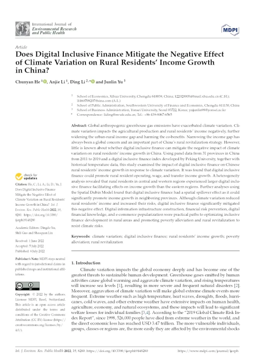 Does Digital Inclusive Finance Mitigate The Negative Effect Of Climate Variation On Rural Residents’ Income Growth In China?