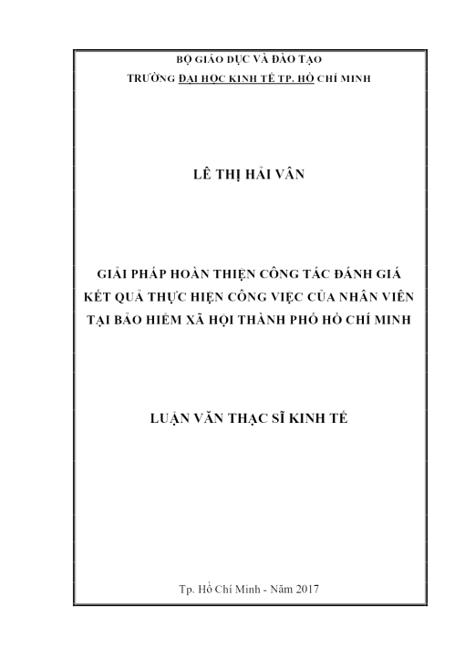 Giải Pháp Hoàn Thiện Công Tác Đánh Giá Kết Quả Thực Hiện Công Việc Của Nhân Viên Tại Bảo Hiểm Xã Hội Thành Phố Hồ Chí Minh
