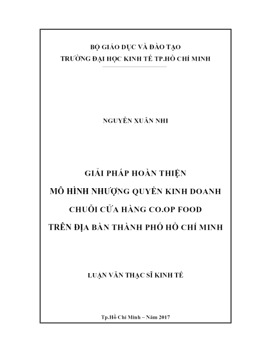 Giải Pháp Hoàn Thiện Mô Hình Nhượng Quyền Kinh Doanh Chuỗi Cửa Hàng Co.op Food Trên Địa Bàn Thành Phố Hồ Chí Minh