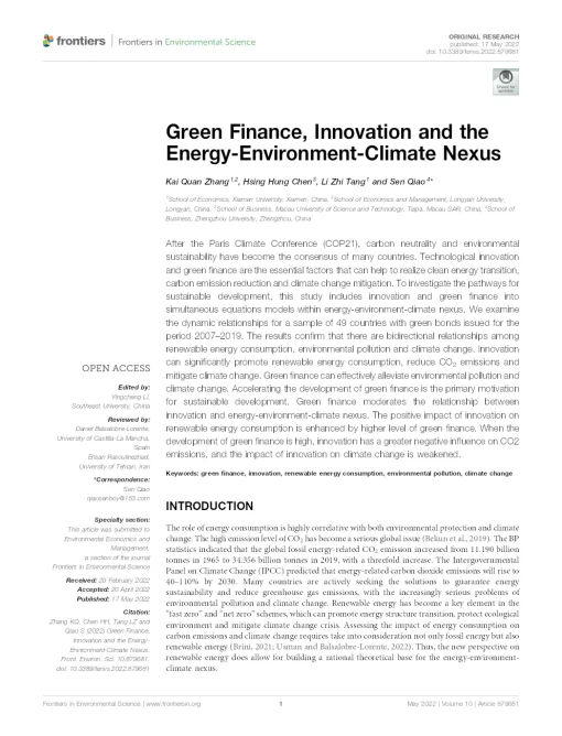 Green Finance, Innovation And The Energy-Environment-Climate Nexus