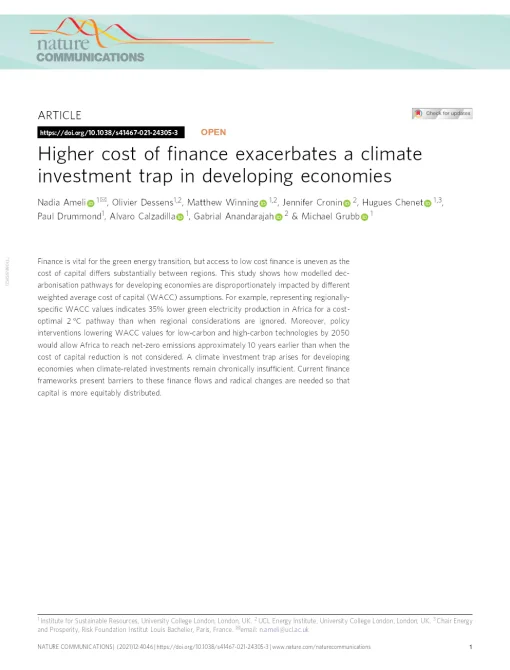 Higher Cost Of Finance Exacerbates A Climate Investment Trap In Developing Economies