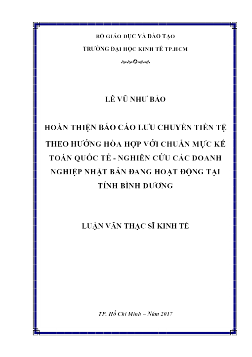 Hoàn Thiện Báo Cáo Lưu Chuyển Tiền Tệ Theo Hướng Hòa Hợp Với Chuẩn Mực Kế Toán Quốc Tế - Nghiên Cứu Các Doanh Nghiệp Nhật Bản Đang Hoạt Động Tại Tỉnh Bình Dương