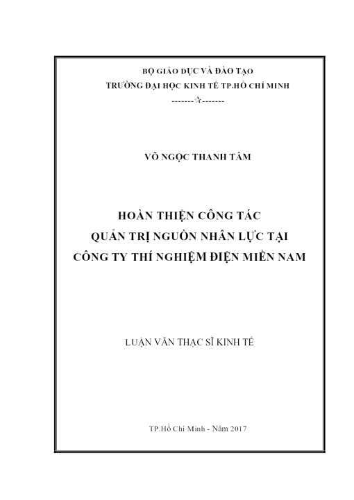 Hoàn Thiện Công Tác Quản Trị Nguồn Nhân Lực Tại Công Ty Thí Nghiệm Điện Miền Nam