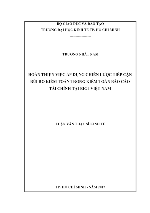 Hoàn Thiện Việc áp Dụng Chiến Lược Tiếp Cận Rủi Ro Kiểm Toán Trong Kiểm Toán Báo Cáo Tài Chính Tại Big4 Việt Nam