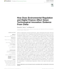 How Does Environmental Regulation And Digital Finance Affect Green Technological Innovation: Evidence From China