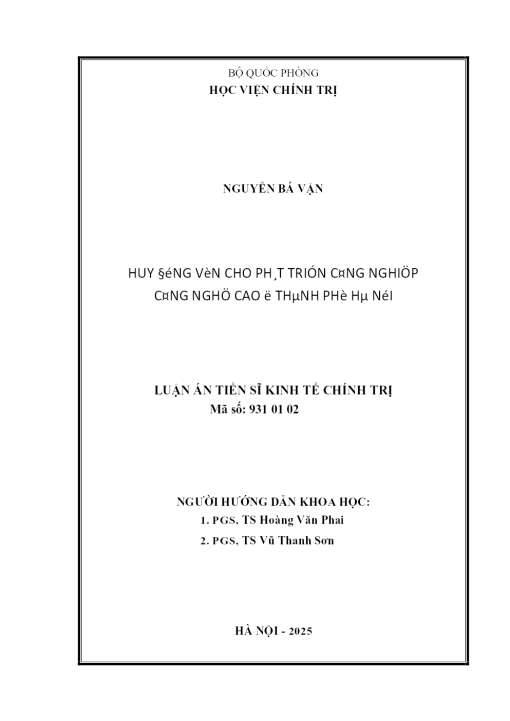 Huy Động Vốn Cho Phát Triển Công Nghiệp Công Nghệ Cao Ở Thành Phố Hà Nội