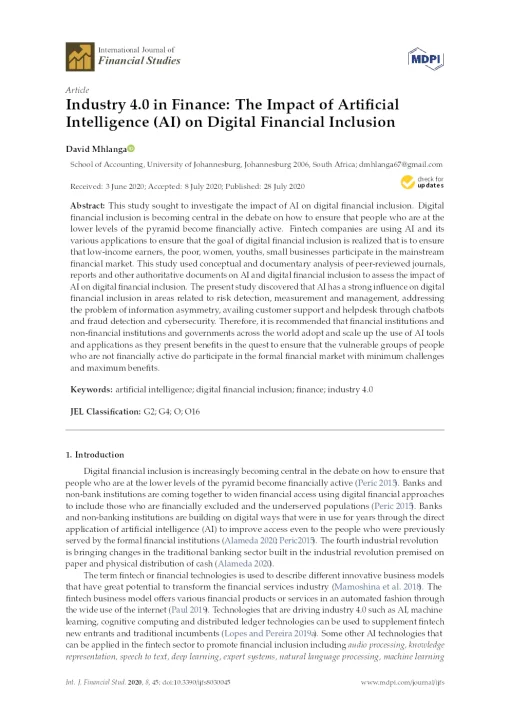 Industry 4.0 In Finance: The Impact Of Artificial Intelligence (Ai) On Digital Financial Inclusion