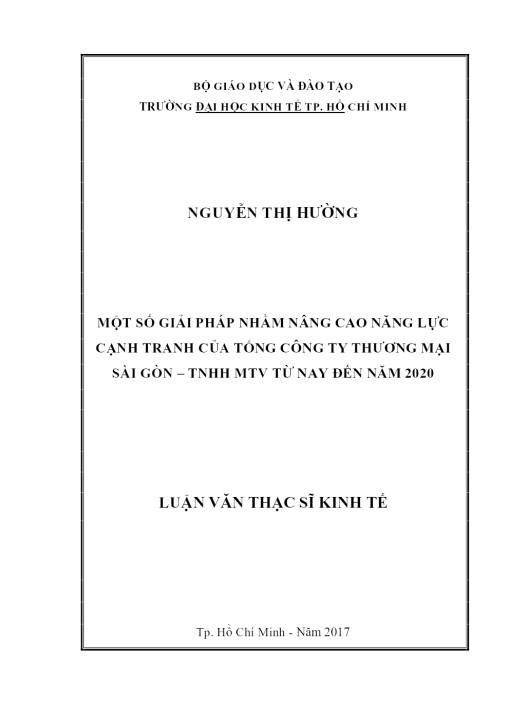 Một Số Giải Pháp Nhằm Nâng Cao Năng Lực Cạnh Tranh Của Tổng Công Ty Thương Mại Sài Gòn – TNHH MTV Từ Nay Đến Năm 2020