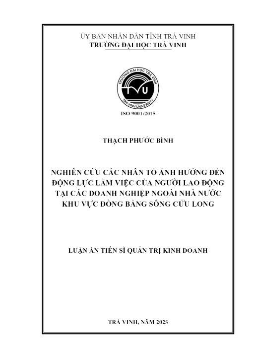 Nghiên Cứu Các Nhân Tố Ảnh Hưởng Đến Động Lực Làm Việc Của Người Lao Động Tại Các Doanh Nghiệp Ngoài Nhà Nước Khu Vực Đồng Bằng Sông Cửu Long