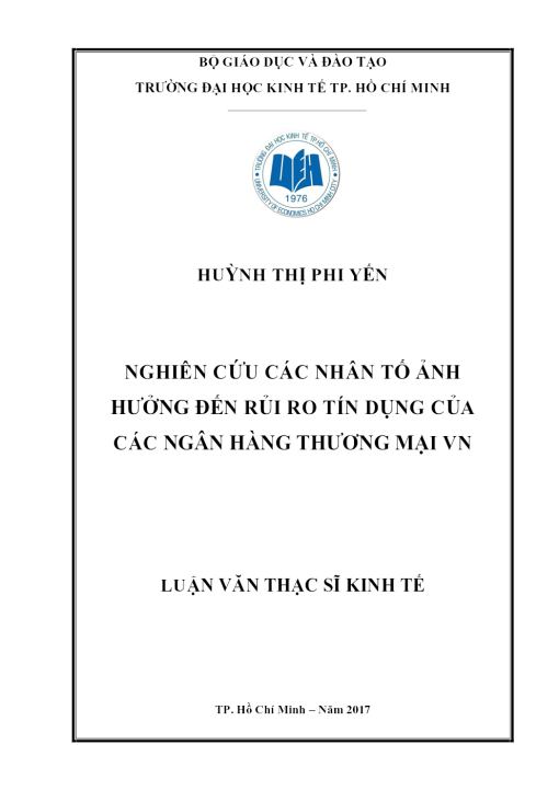 Nghiên Cứu Các Nhân Tố Ảnh Hưởng Đến Rủi Ro Tín Dụng Của Các Ngân Hàng Thương Mại Vn