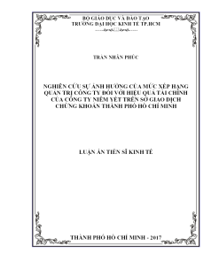 Nghiên Cứu Sự Ảnh Hưởng Của Mức Xếp Hạng Quản Trị Công Ty Đối Với Hiệu Quả Tài Chính Của Công Ty Niêm Yết Trên Sở Giao Dịch Chứng Khoán Thành Phố Hồ Chí Minh