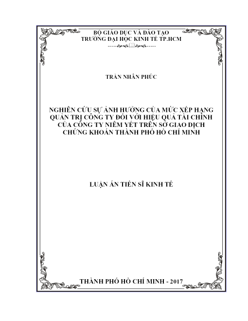 Nghiên Cứu Sự Ảnh Hưởng Của Mức Xếp Hạng Quản Trị Công Ty Đối Với Hiệu Quả Tài Chính Của Công Ty Niêm Yết Trên Sở Giao Dịch Chứng Khoán Thành Phố Hồ Chí Minh