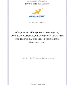 Mối Quan Hệ Giữa Đặc Điểm Công Việc, Sự Công Bằng Và Động Lực Làm Việc Của Giảng Viên Các Trường Đại Học Khu Vực Đồng Bằng Sông Cửu Long