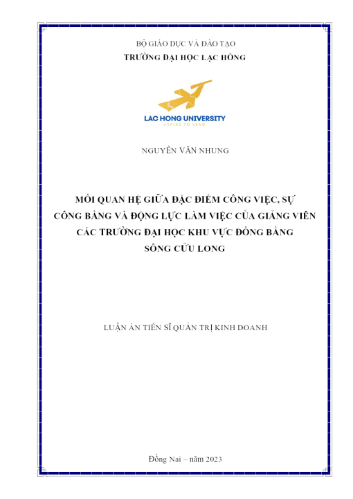 Mối Quan Hệ Giữa Đặc Điểm Công Việc, Sự Công Bằng Và Động Lực Làm Việc Của Giảng Viên Các Trường Đại Học Khu Vực Đồng Bằng Sông Cửu Long