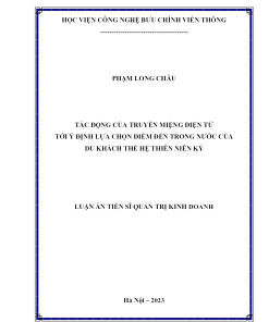 Tác Động Của Truyền Miệng Điện Tử Tới Ý Định Lựa Chọn Điểm Đến Trong Nước Của Du Khách Thế Hệ Thiên Niên Kỷ