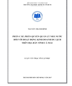 Phân Cấp, Phân Quyền Quản Lý Nhà Nước Đối Với Hoạt Động Kinh Doanh Du Lịch Trên Địa Bàn Tỉnh Cà Mau