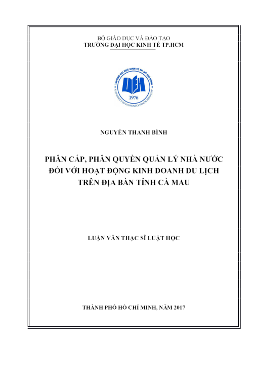 Phân Cấp, Phân Quyền Quản Lý Nhà Nước Đối Với Hoạt Động Kinh Doanh Du Lịch Trên Địa Bàn Tỉnh Cà Mau