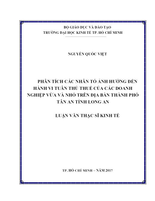 Phân Tích Các Nhân Tố Ảnh Hưởng Đến Hành Vi Tuân Thủ Thuế Của Các Doanh Nghiệp Vừa Và Nhỏ Trên Địa Bàn Thành Phố Tân An Tỉnh Long An