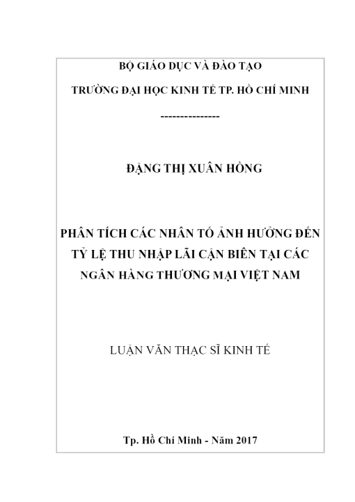 Phân Tích Các Nhân Tố Ảnh Hưởng Đến Tỷ Lệ Thu Nhập Lãi Cận Biên Tại Các Ngân Hàng Thương Mại Việt Nam