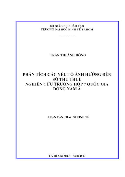 Phân Tích Các Yếu Tố Ảnh Hưởng Đến Số Thu Thuế: Nghiên Cứu Trường Hợp 7 Quốc Gia Đông Nam Á