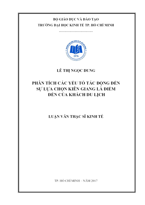 Phân Tích Các Yếu Tố Tác Động Đến Sự Lựa Chọn Kiên Giang Là Điểm Đến Của Khách Du Lịch