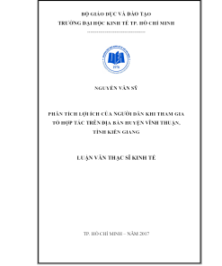 Phân Tích Lợi Ích Của Người Dân Khi Tham Gia Tổ Hợp Tác Trên Địa Bàn Huyện Vĩnh Thuận, Tỉnh Kiên Giang