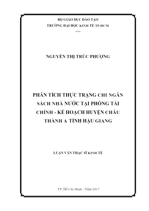 Phân Tích Thực Trạng Chi Ngân Sách Nhà Nước Tại Phòng Tài Chính - Kế Hoạch Huyện Châu Thành A Tỉnh Hậu Giang