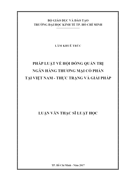 Pháp Luật Về Hội Đồng Quản Trị Ngân Hàng Thương Mại Cổ Phần Tại Việt Nam - Thực Trạng Và Giải Pháp