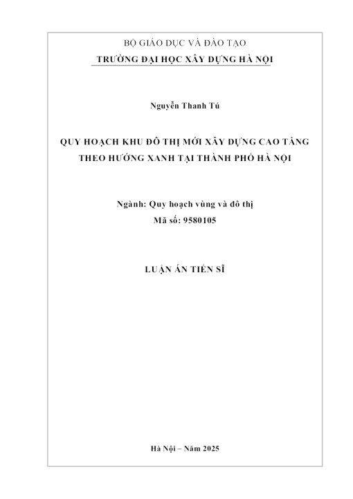 Quy Hoạch Khu Đô Thị Mới Xây Dựng Cao Tầng Theo Hướng Xanh Tại Thành Phố Hà Nội