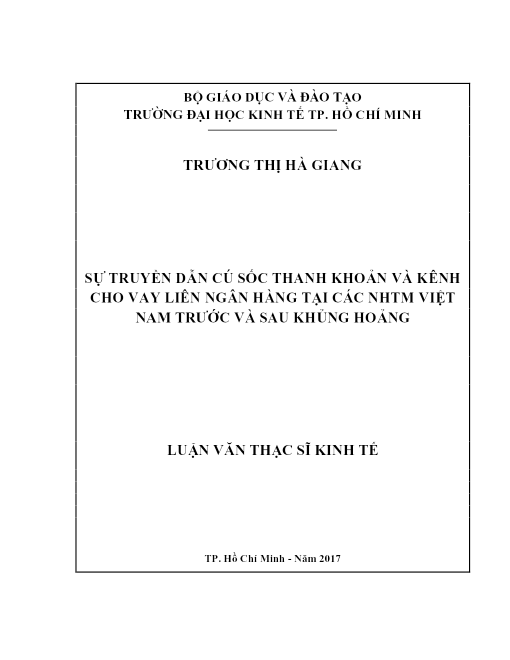 Sự Truyền Dẫn Cú Sốc Thanh Khoản Và Kênh Cho Vay Liên Ngân Hàng Tại Các NHTM Việt Nam Trước Và Sau Khủng Hoảng